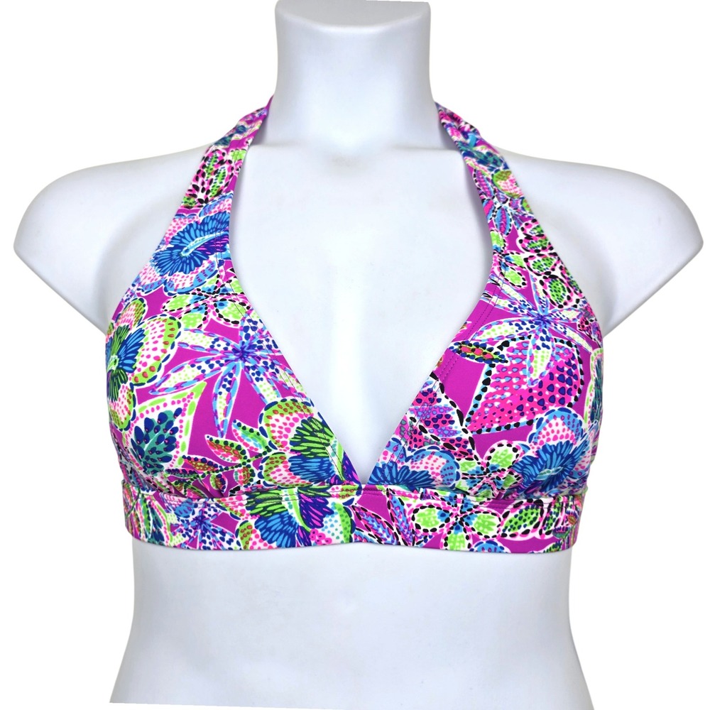 Stella Parker Womens Multicolor Floral Halter Bikini Swimsuit Top Size L NWT